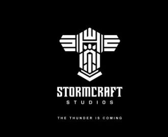 Logo van software-ontwikkelaar Stormcraft Studios in zwart/wit