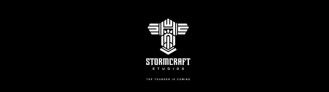 Logo van software-ontwikkelaar Stormcraft Studios in zwart/wit